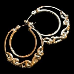Silver and Black Swirl Hoop Earrings - Women Jewelry